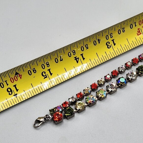 Rainbow Rhinestone Bracelet & Choker Aurora Borealis Silver Tone Brilliant Set - Picture 13 of 13